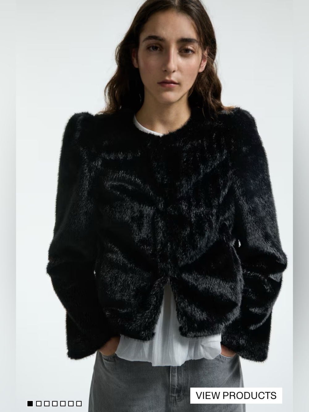 H&M ByNight Black Faux Fur Cropped Jacket - Size 2 XS Evening Coat EUC